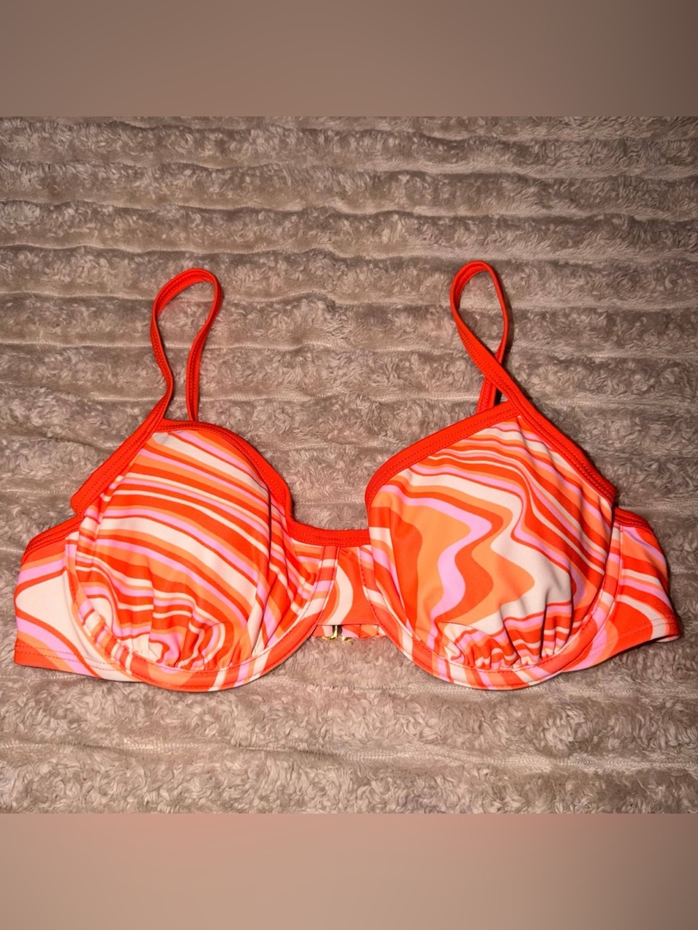 No Boundaries Orange and Pink Swirl Underwire Bikini Top